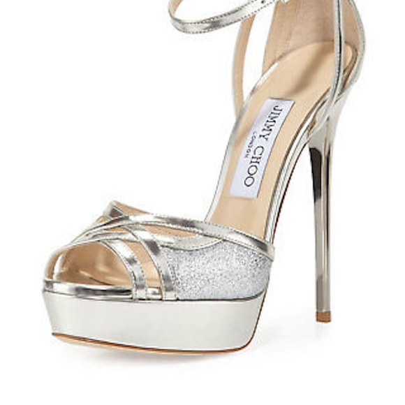 JIMMY CHOO Laurita Leather Glitter Platform Sandal - Picture 6 of 8
